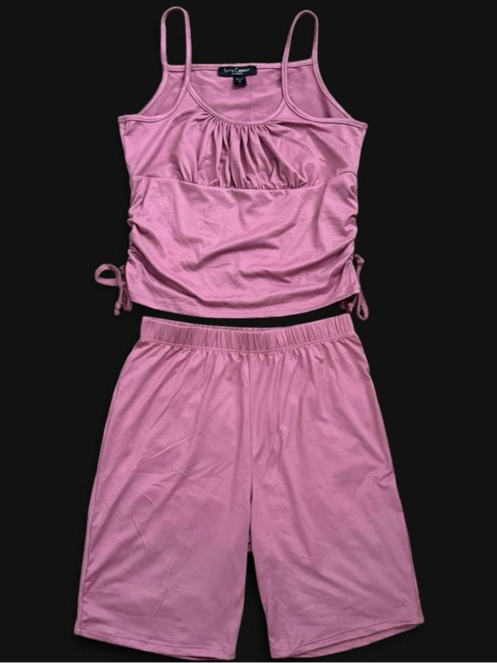 Love Cameron - Rose Pink Ruched Tank & Lounge Shorts Set